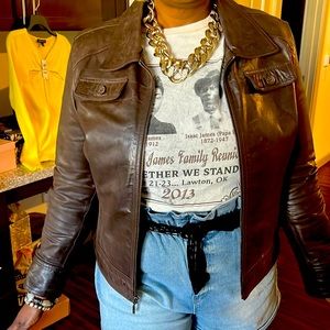 Mossimo faux leather brown jacket XXL (runs small), 17 inches across the back